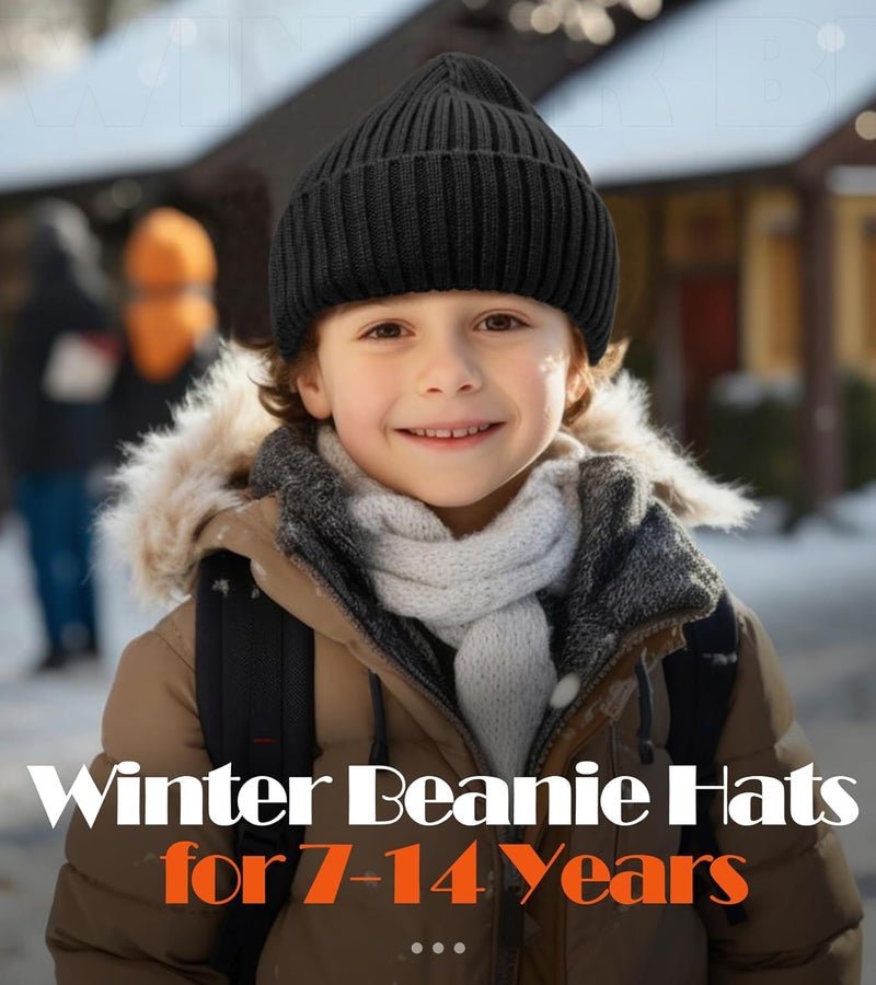 KDVOG Store Kids Merino Wool Beanie Hat,Unisex Children Warm Winter Cuffed Ski Caps Classic Knitted Skull Caps for Boys Girls 7-14Y - Image 3